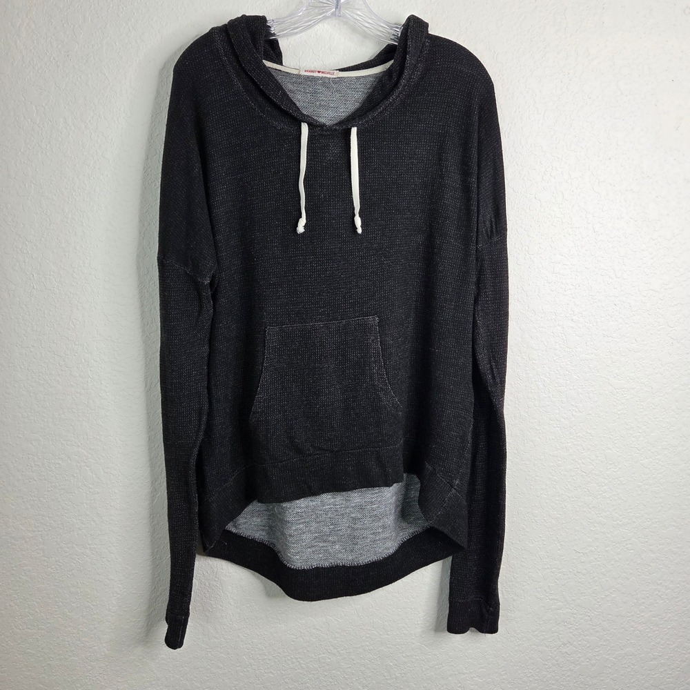 Brandy Melville Hoodie OS Charcoal Gray Waffle Knit High Low Indie Skater Casual